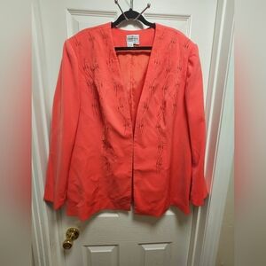 Chancelle‎ Salmon Embroidered Blazer Size 20 Front Hook Closure